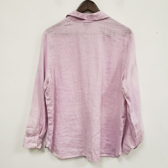 J Jill Oversized Linen Button Up Top Size M Shirt Purple Long Sleeve Pastel - Picture 2 of 9